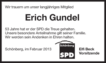 Traueranzeige von Erich Gundel von Pegnitz-Zeitung